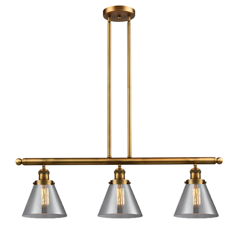 Luminaire suspendu linéaire pour îlot de cuisine 3 lumières Wyndmoor, Fumée, H 36 po x l 36 po x P 8 po, Laiton brossé