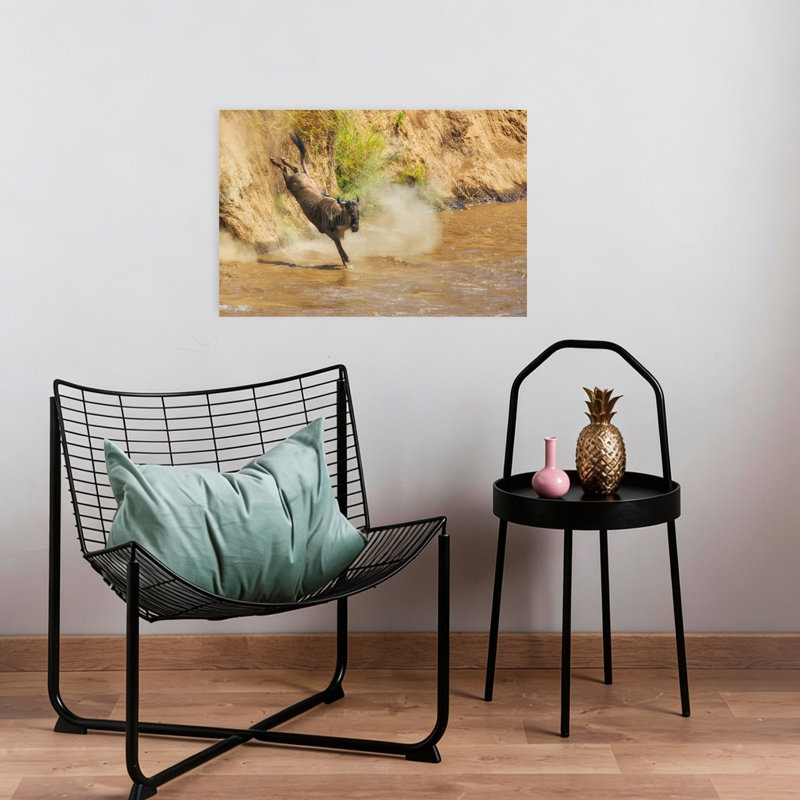 Wildebeest River Jump Dramatic Abstract Contemporary Animal Nature Wall Art Print 1 Piece Wrapped Canvas Wall Art