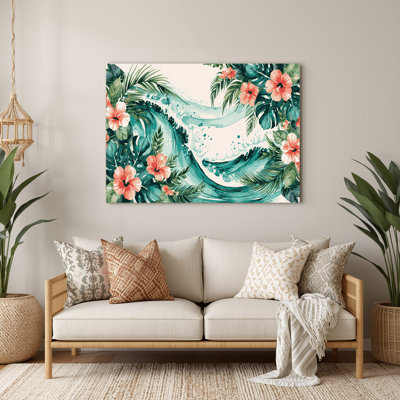 Bordure tropicale côtière, art mural en métal vert