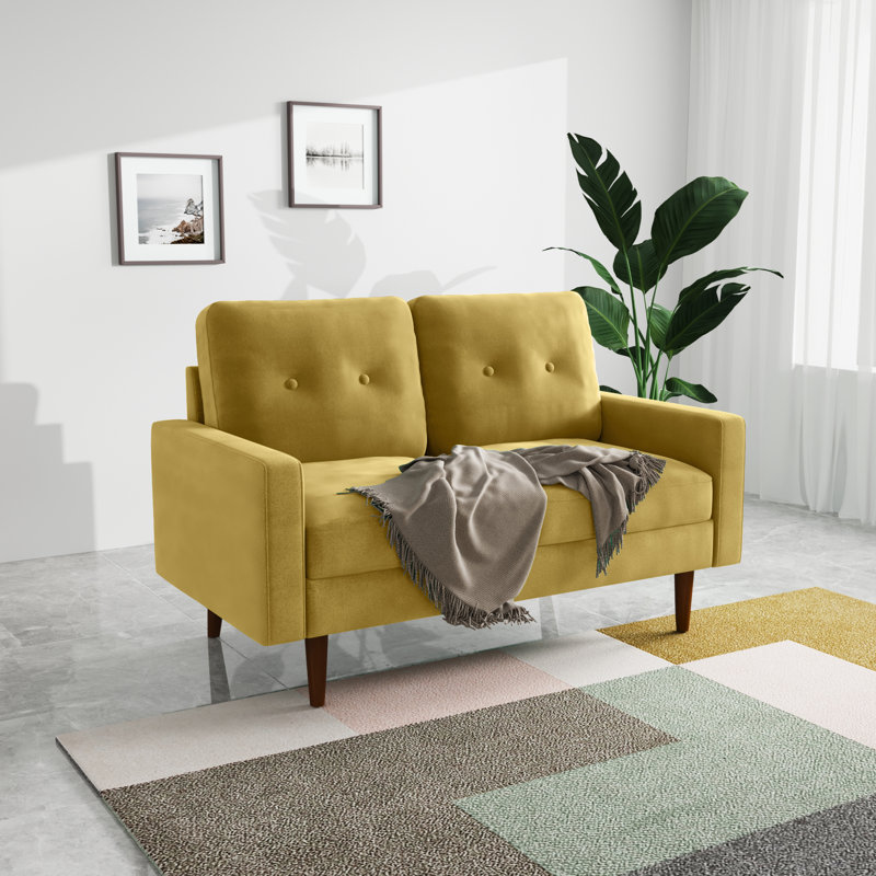 Madian Velvet Sofa, Goldenrod Velvet, 32.7" H x 58" W x 30" D