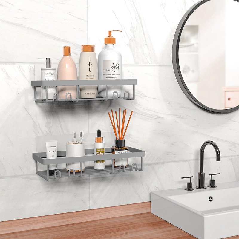 Support de rangement pour tablette de douche, panier de tablettes de salle de bain auto-adhésif, Gris