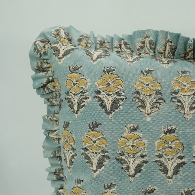 Housse de coussin à motif de canevas à motif de blocs Fab printine, printemps été (Mor Mukut, bleu), H 14 po x l 20 po