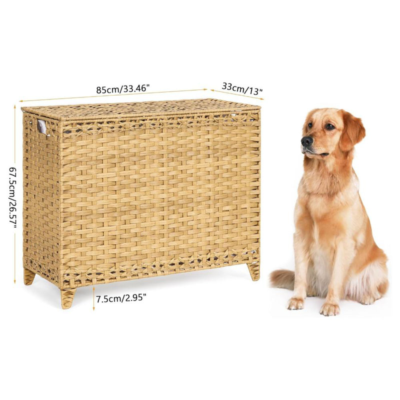 Laundry Hamper With 4 Removable Liner Bags; 176L Handwoven Rattan Laundry Basket With Lid & Heightened Feet; Clothes Hamper With Side Handles