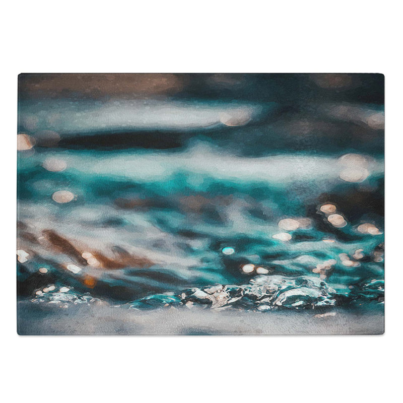 Tempered Glass Splash of Water Chopping Board, 39 cm W x 28.5 cm L