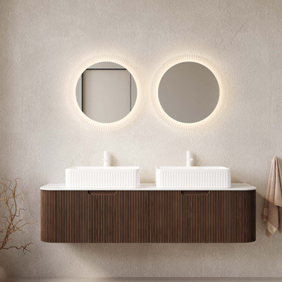60" Wall-Mounted Floating Bathroom Vanity With Sinks And 2 Drawers, 2 Rectangular Ceramic Basins(No Faucet)