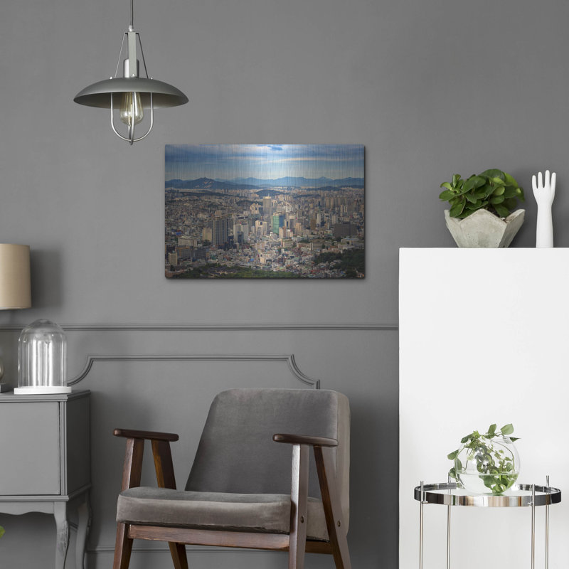 Mur en métal de luxe «Af après-midi à Séoul» par Rick Berk, H 16 po x l 24 po