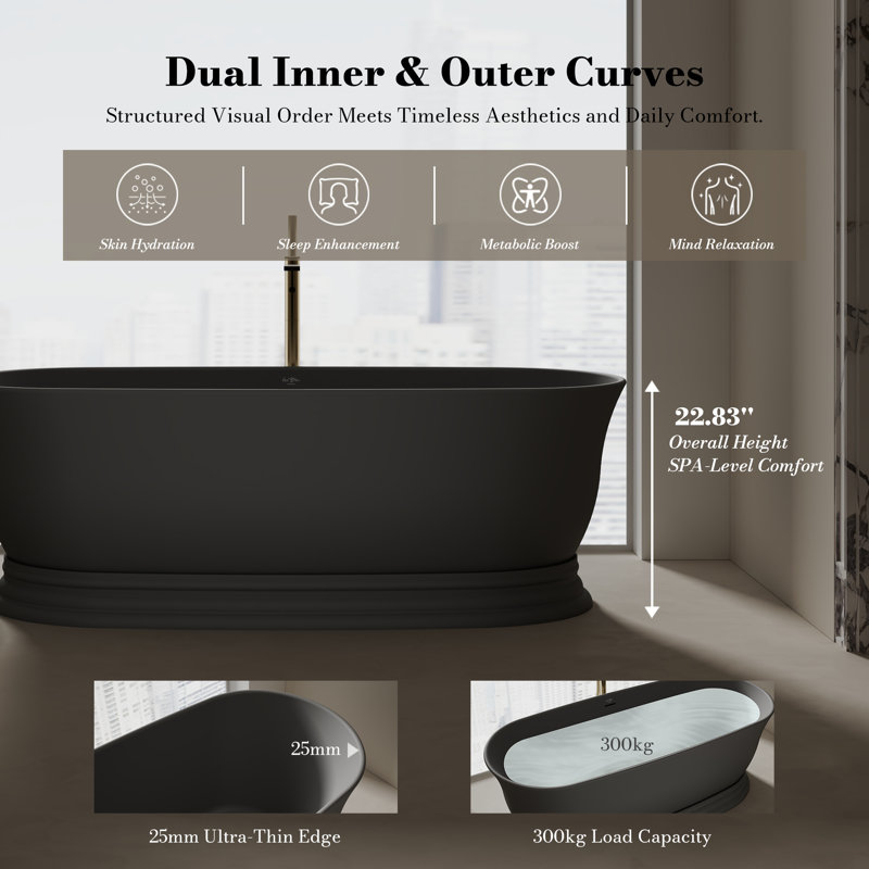 Baignoire de trempage autoportante noire matte 71 po x 31 po avec trop-plein et bonde escamotable pour salle de bain MonBlari
