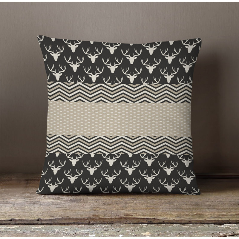 Throw Pillow With Insert, 16"H x 16"W, Black/Brown Chevron 1