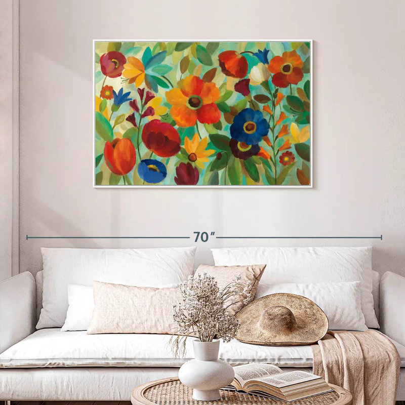 Été floral III, Cadre flottant blanc, 43 po x 29 po