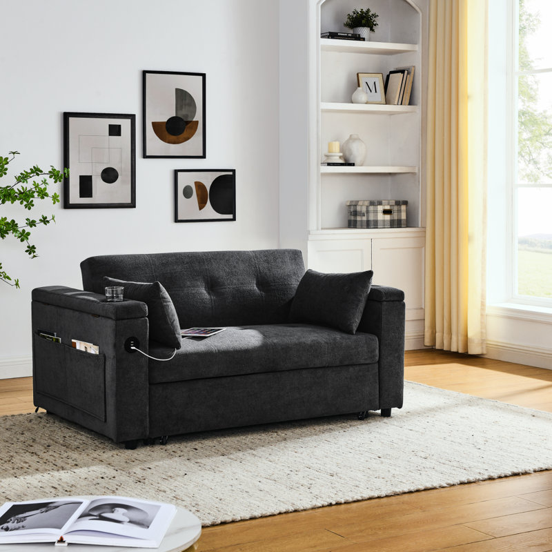 54" Pull-Out Sleeper Sofa Bed With Storage For Living Room
