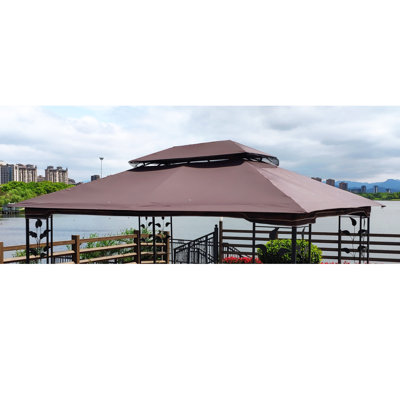 Brown + Polyester 13X10 Ft Patio Double Roof Gazebo Replacement Canopy Top Fabric, Durable Outdoor Shade Solution For Patio, Garden, Backyard Use