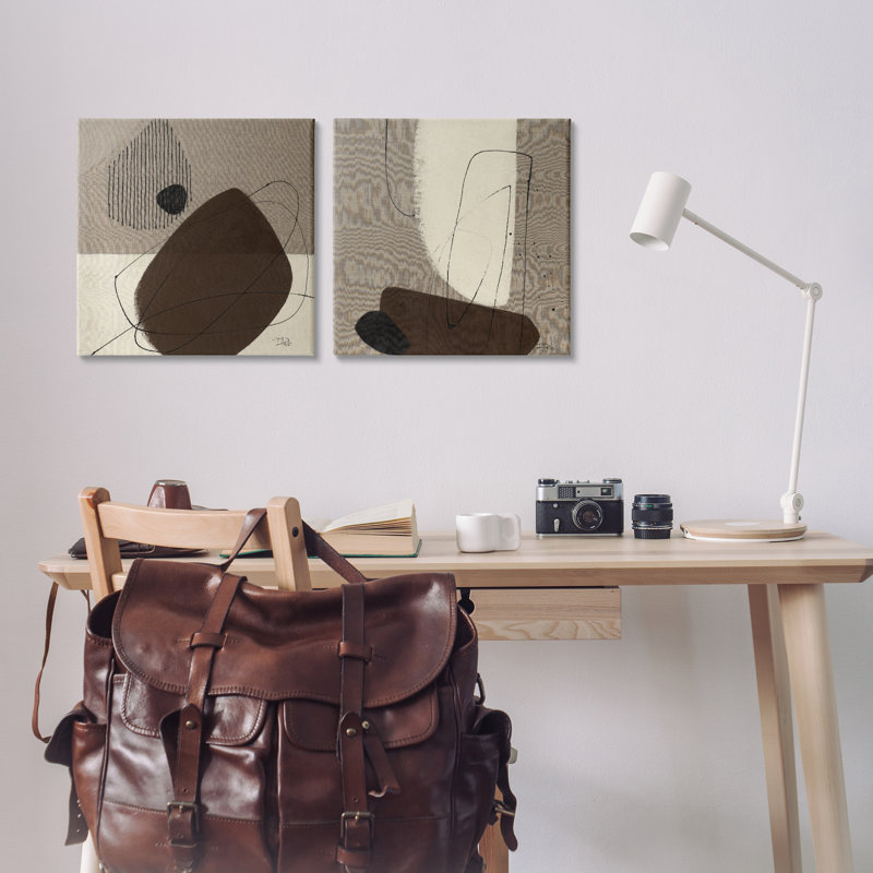 "Brown Hidden Lines", ensemble de 2 toiles murales par Patricia Pinto, H 17 po x l 17 po