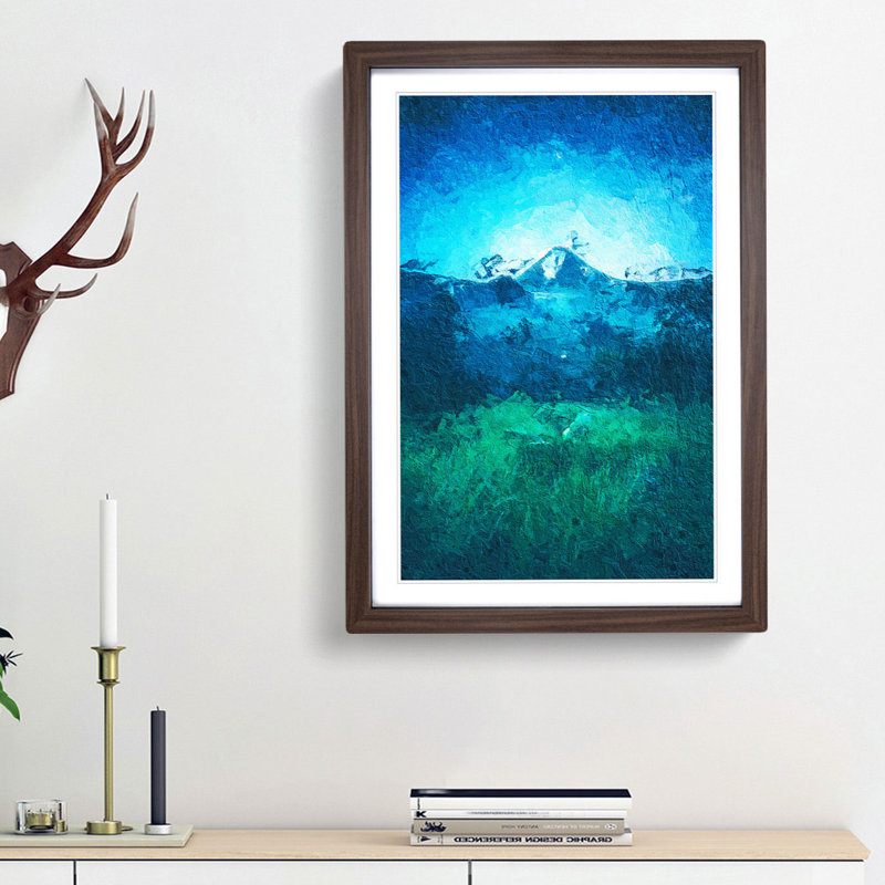 Mountain View in Bali in Abstract - Picture Frame Painting Print, 48cm H x 36cm W x 2cm D, Walnut Framed