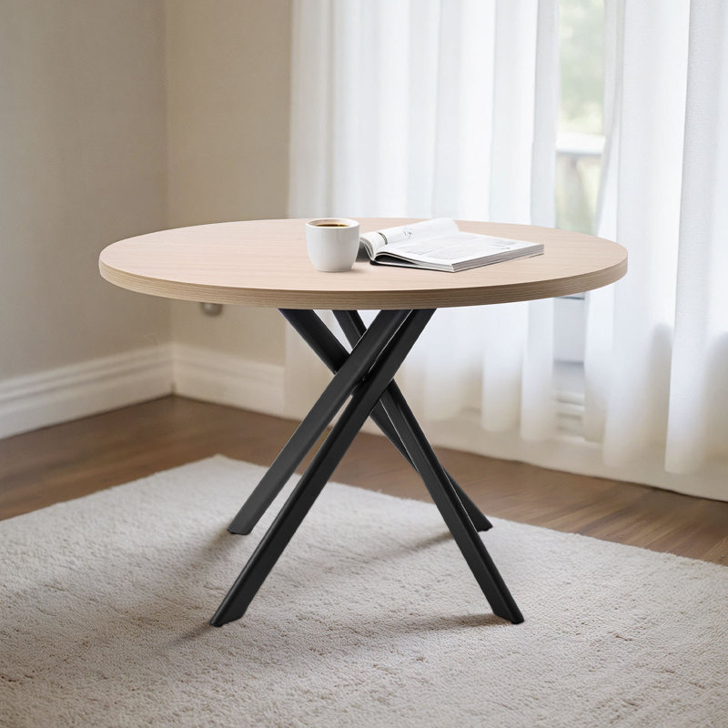 Ensemble de table de salle à manger 5 pièces, table de cuisine ronde peu encombrante avec 4 chaises rembourrées orange, coussins en similicuir, bureau moderne en ton de bois avec patins réglables pour la salle à manger, petits espaces