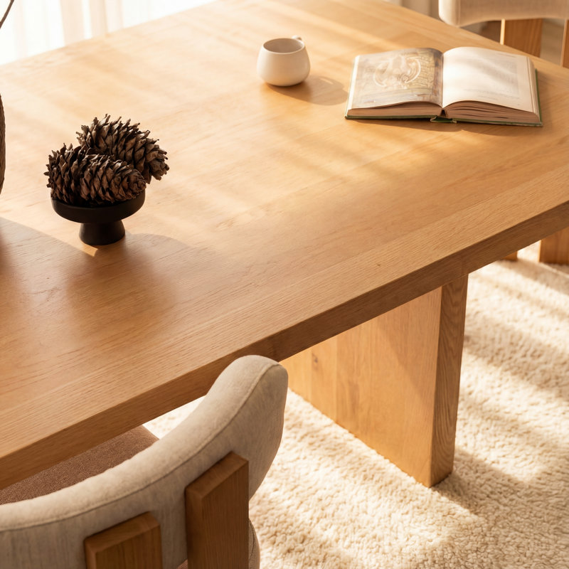 Ovelo  96" Natural Oak Dining Table, Solid Wood Rectangle Dining Table for 6-8 People, Natural