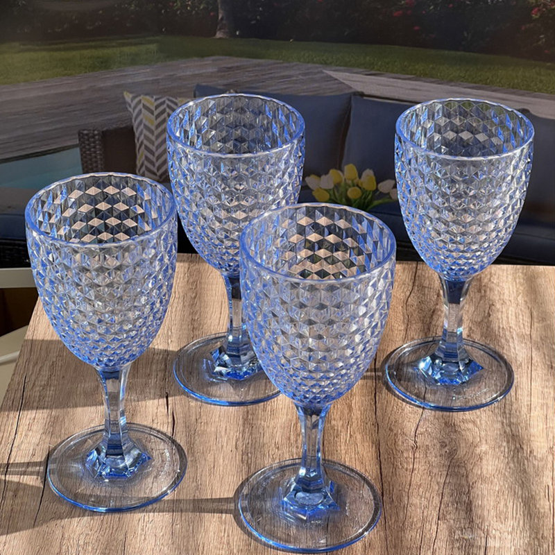Verres à vin en plastique taille diamant, Bleu