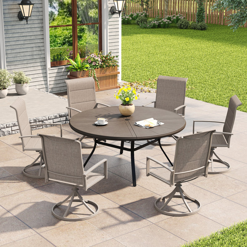 Ensemble de salle à manger de patio rond avec chaises ergonomiques pivotantes rembourrées