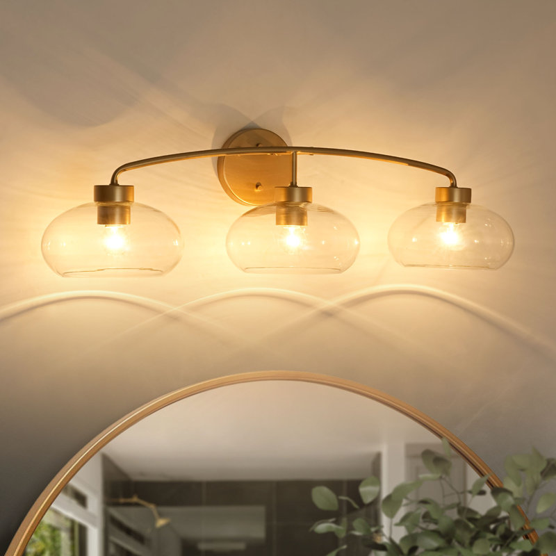 Éclairage pour meuble-lavabo moderne à 3 branches avec abat-jour ovale en verre transparent (31,5 po)