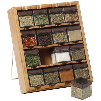 Bamboo 3-in-1 Spice Organizer for Countertop, Wall, and Drawer with 16 Spices Included