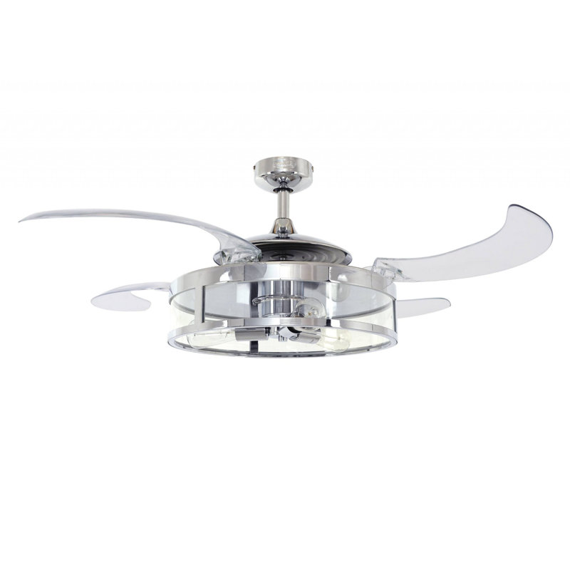 122 Cm Ceiling Fan Adilene With Remote Control, Chrome with Transparent Blades