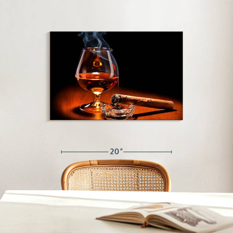 Cigare Yarlin et verre de cognac, H 16 po x l 24 po