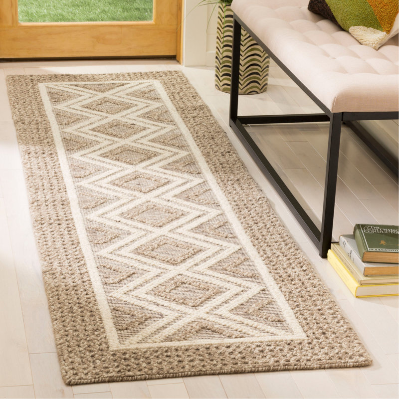 Kentshire Hand Woven Wool/Cotton Geometric Rug in Beige, Runner 2'3" x 8'