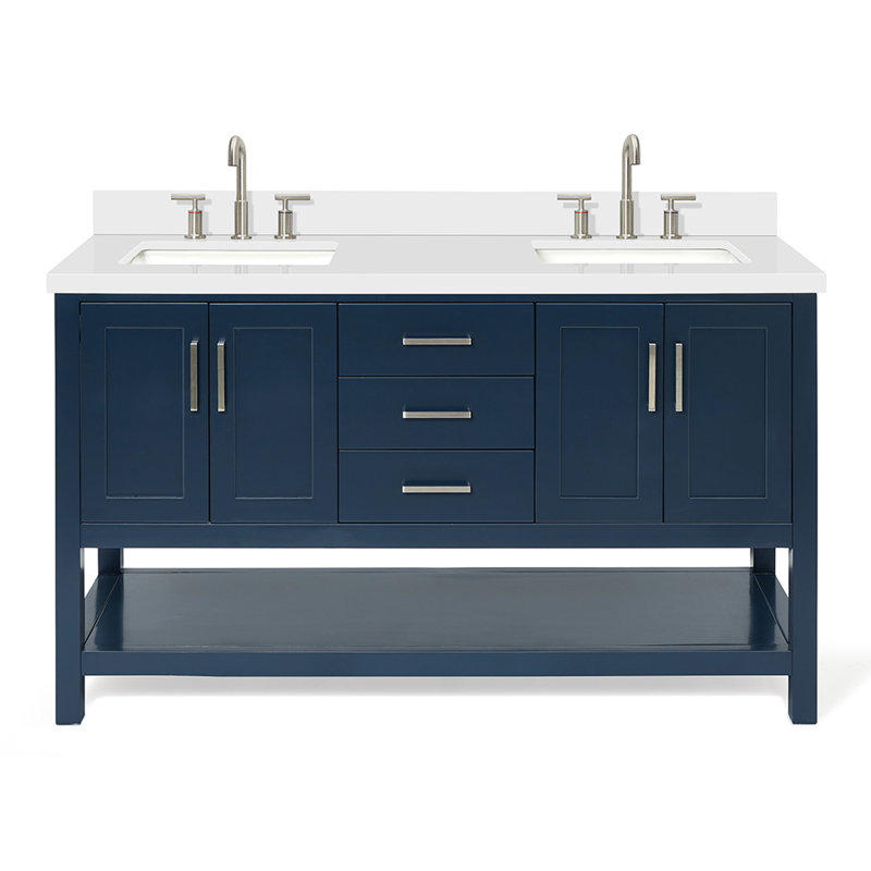 Magnolia Bath Vanity Oval Basin, Midnight Blue, White Quartz, Rectangle 