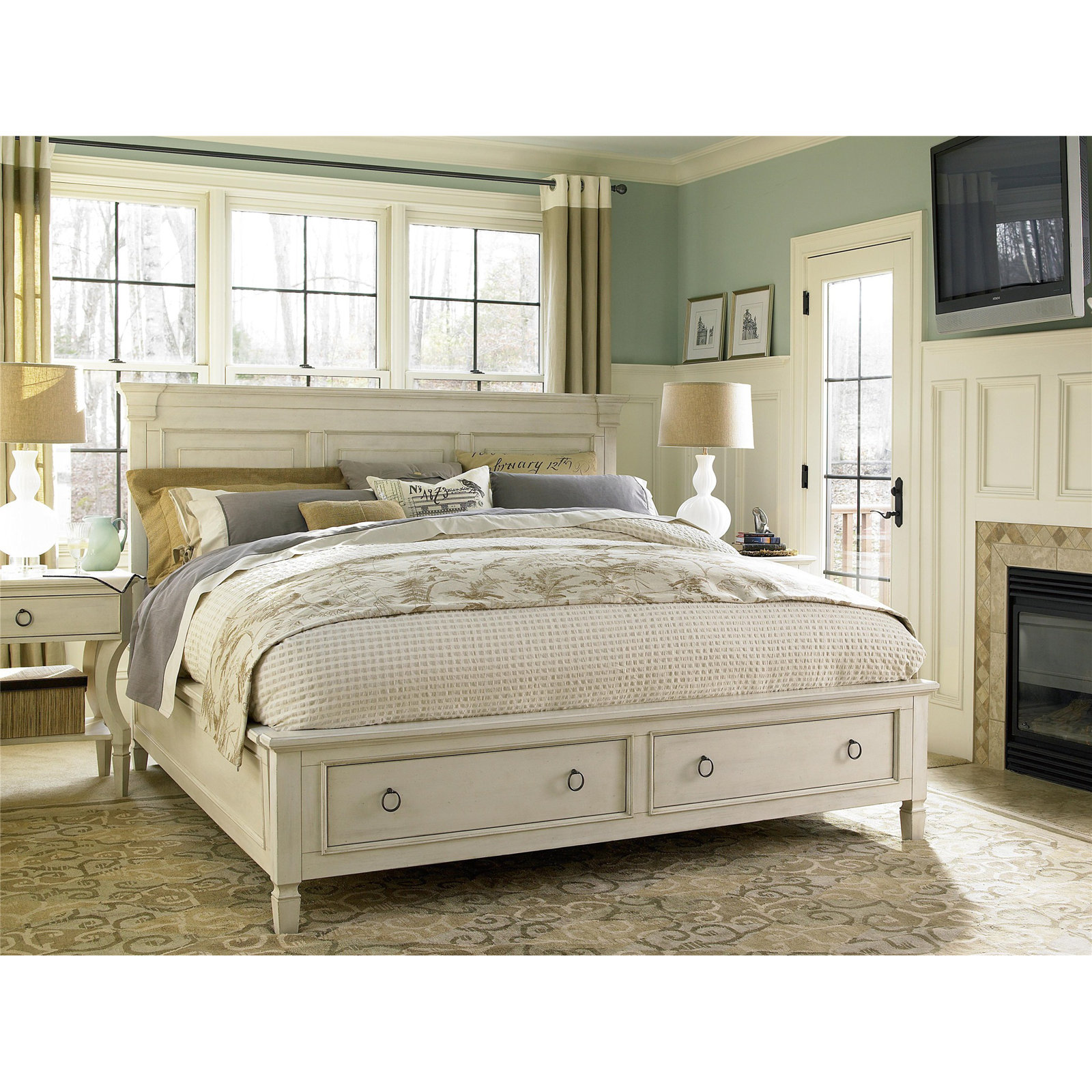 Mahler Solid Wood Storage Bed, King, Cotton-hued