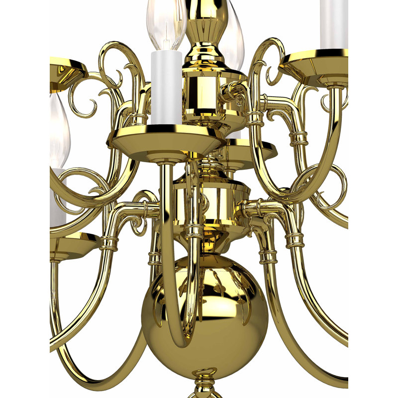 Lustre candélabre à niveaux 10 lumières Onika, Laiton poli