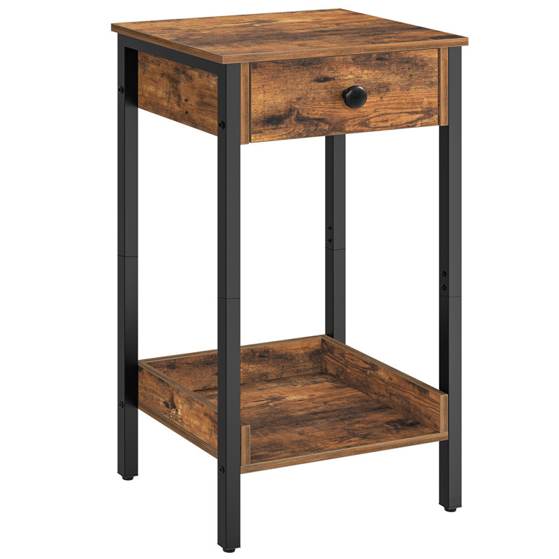 Table de chevet avec rangement Crellin, Brun rustique / noir
