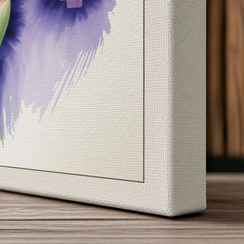 Purple Iris in Bloom Botanical 1 Piece Wrapped Canvas Wall Art, 24x16 - 61.0 x 40.6 cm, Cream Border