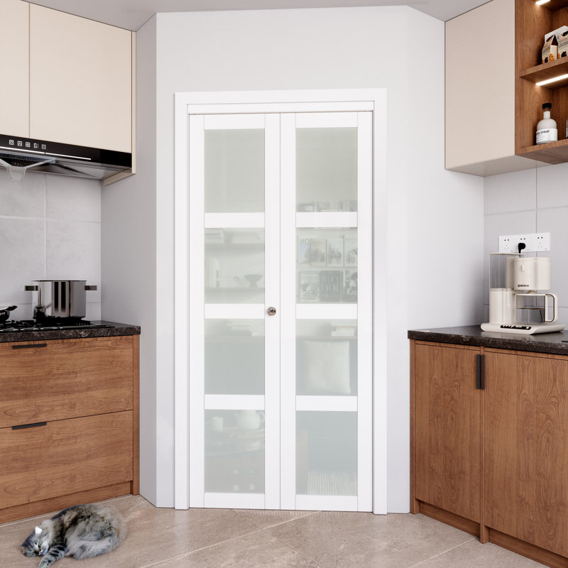 Porte pliante en bois manufacturé à 4 portes en verre massif 4 pièces avec quincaillerie d'installation, 77,7 po x 36 po