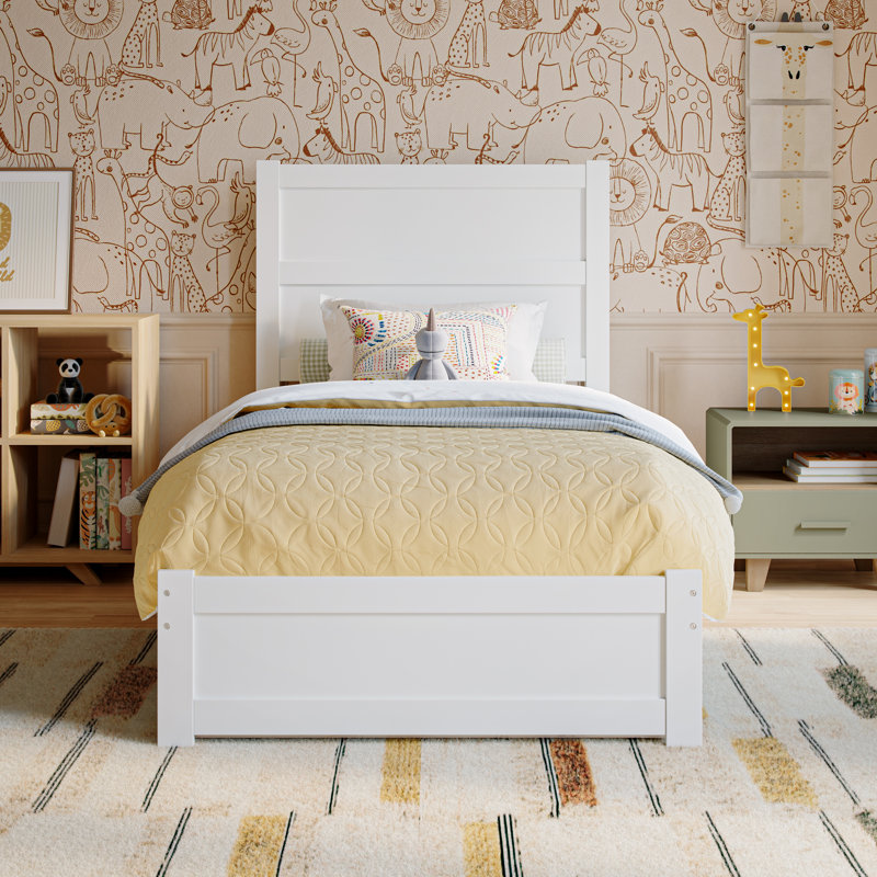 Aveline Wood Platform Bed with Footboard & Trundle, Twin, White