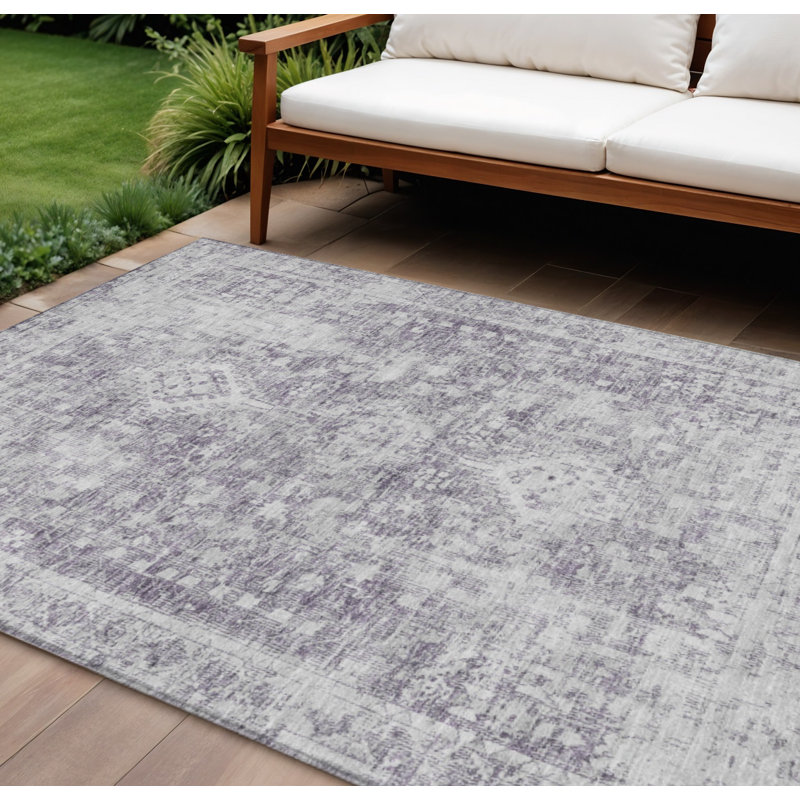 9' X 12' Plum Oriental Washable Indoor Outdoor Area Rug