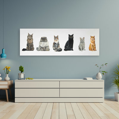 Six Cats Lined Up - Canvas Art for Pet Lovers Home Decor