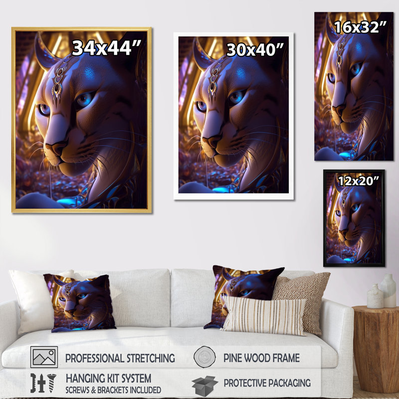 Galactic Space Cat - impression, H 32 po x l 16 po x P 1 po, Cadre simple argenté