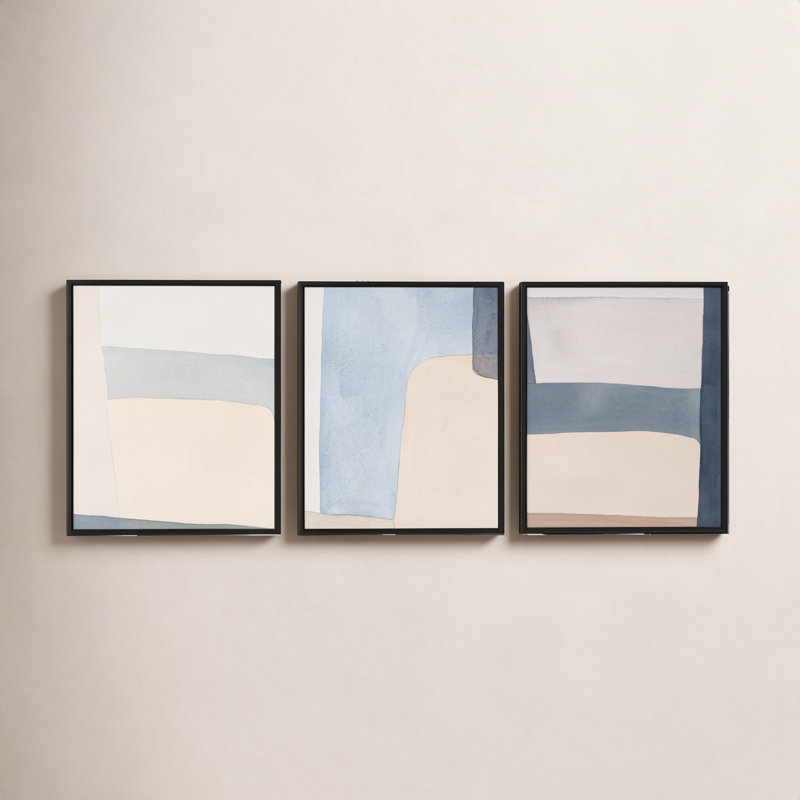 «Grey Hue» par Julia Balfour - ensemble de 3 reproductions encadrées, H 25 po x l 60 po, Toile avec cadre doré, Noir