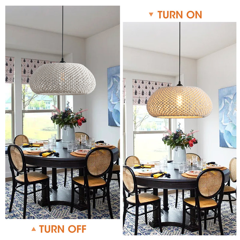 Cotton Thread Pendant Light, Natural Cotton Shade, Iron Frame, Adjustable Height, E27 Socket, 48 Cm Diameter, For Soft Ambient Lighting (Bulb Not Included)