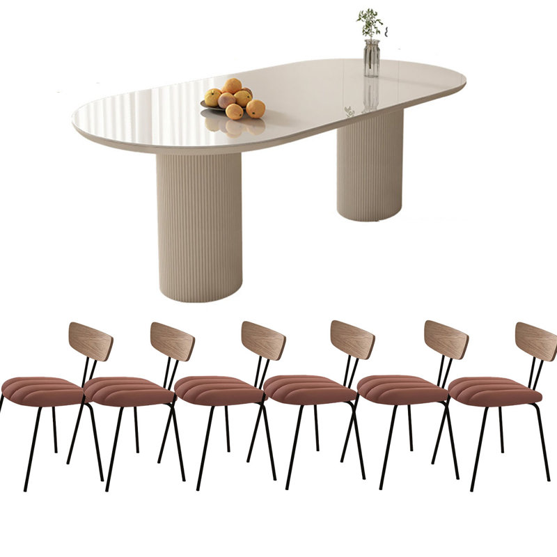 Table de salle à manger en pierre matte avec pieds colonne romaine, H 29,5 po x L 55,1 po x l 31,5 po