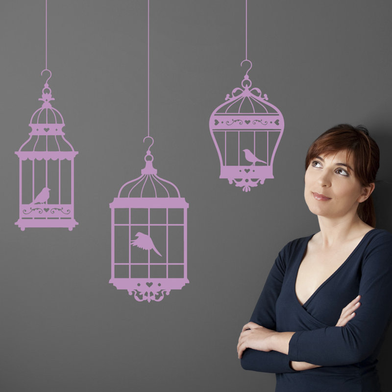 Adhésif décoratif jolies cages à oiseaux, Lilas, H 24 po x l 18 po x P 0,01 po