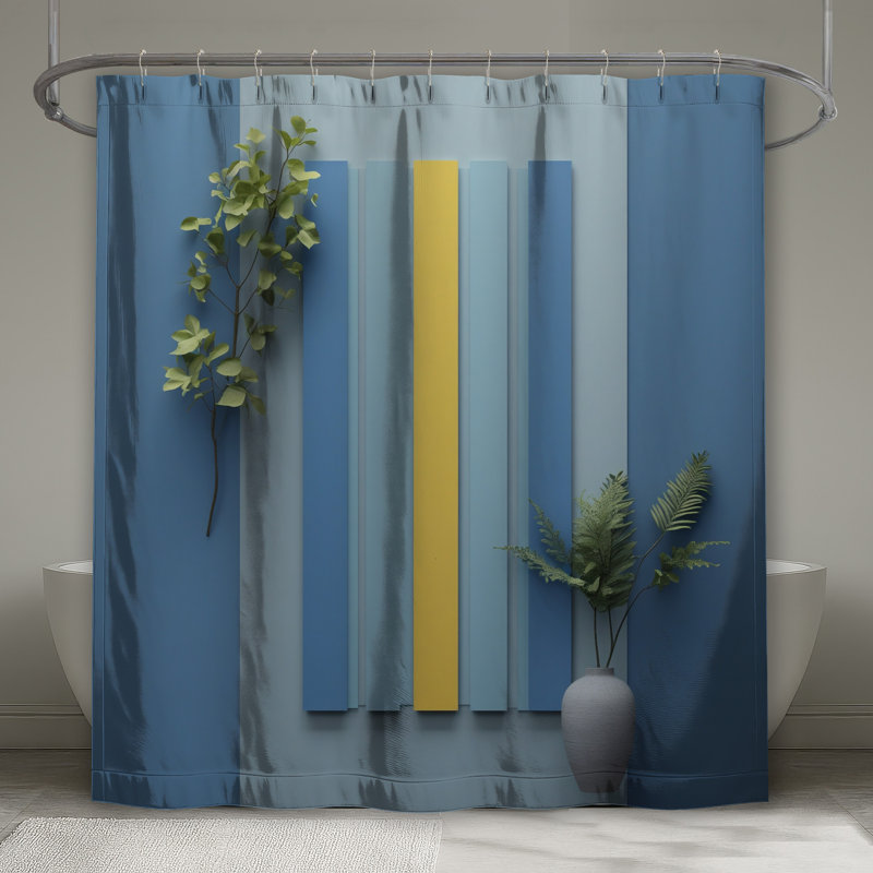 Rideaux de douche à rayures verticales bleues et jaunes très longues, 70 po l x 72 po H