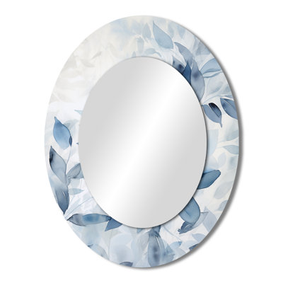 Tender Ginko Leaves in Shades Of Blue Watercolor - Large Oval Wall Mirror On Metal