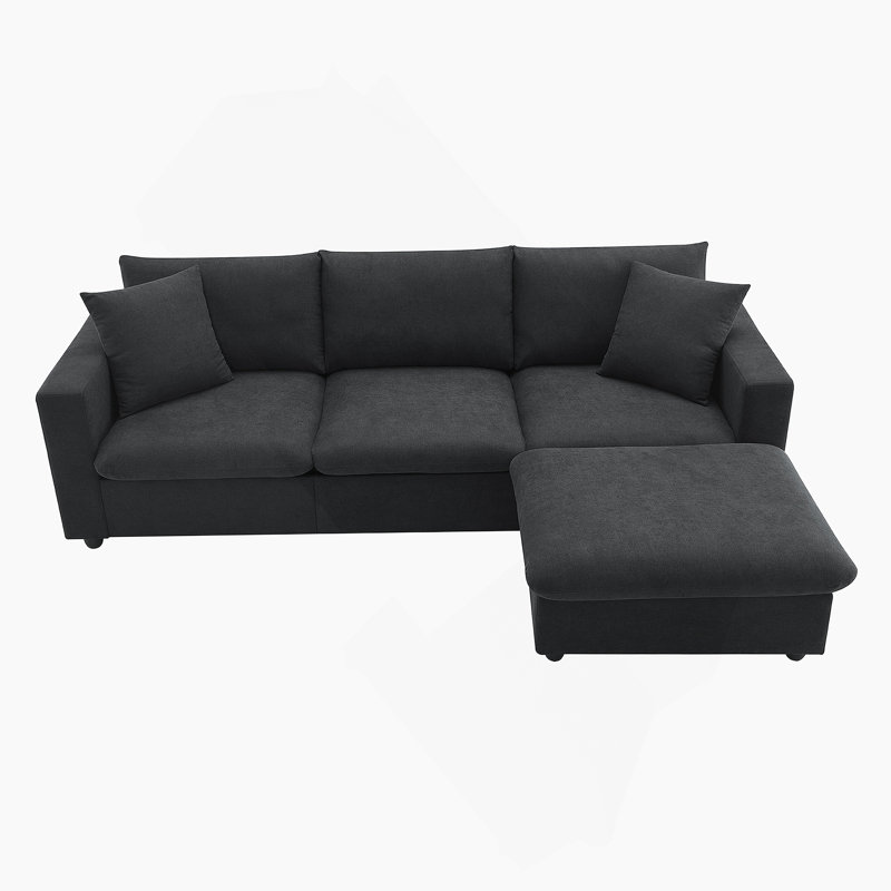 Ensemble de canapé modulaire en polyester avec 2 coussins gratuits et repose-pieds convertible