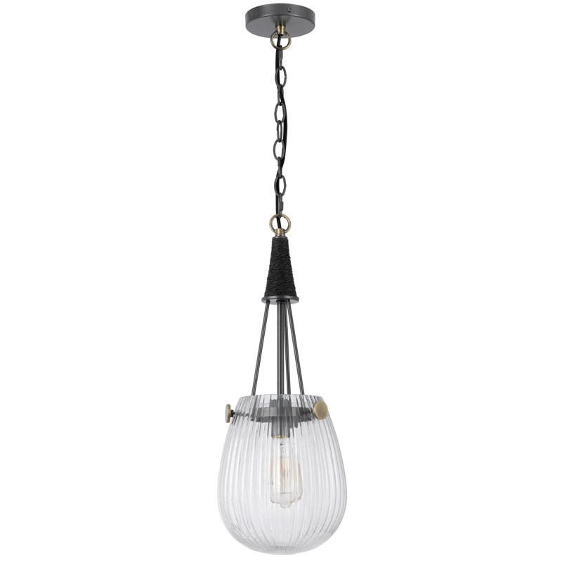 Cora 8 Inch Pendant Light w Gray Gold Chain, Fluted Raindrop Glass