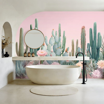 Papier peint adhésif à peler et coller, aquarelle succulente, cactus tropical, H 100 po x l 144 po, papier mural amovible en PVC, autocollant pour chambre à coucher, bureau à domicile