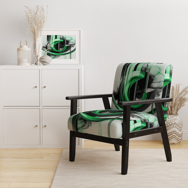 Upholstered Accent Chair, Modern Jitsuo Armchair - Jitsuo, Green Polyester, Black Square Arms