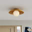 Plafonnier encastré 1 lumière E12 en laiton avec abat-jour en rotin, sphère blanche à intensité variable, homologué ETL