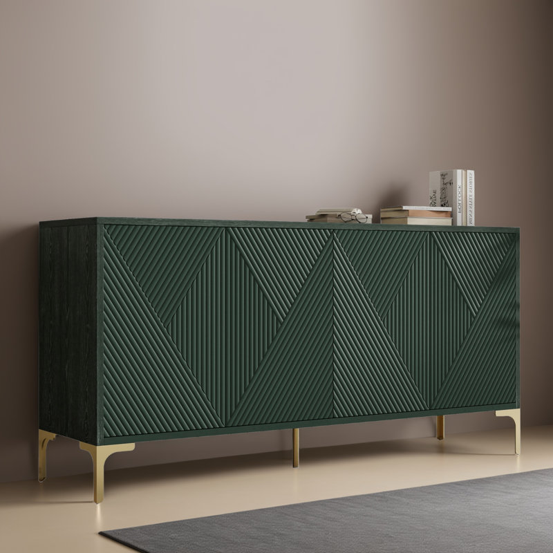  60" Sideboard Buffet Cabinet with Geometric Triangle Design and Adjustable Shelves, Storage Cabinet for Dining Room, Entryway