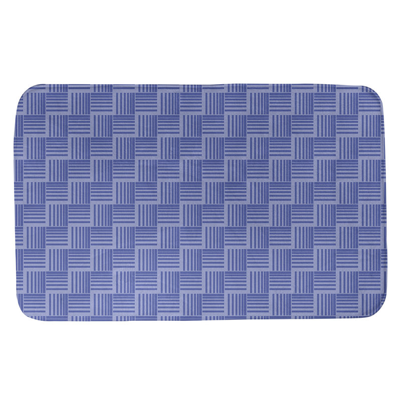 Tapis de bain géométrique antidérapant rectangulaire à rayures baskettressées, l 21 po x L 34 po, bleu