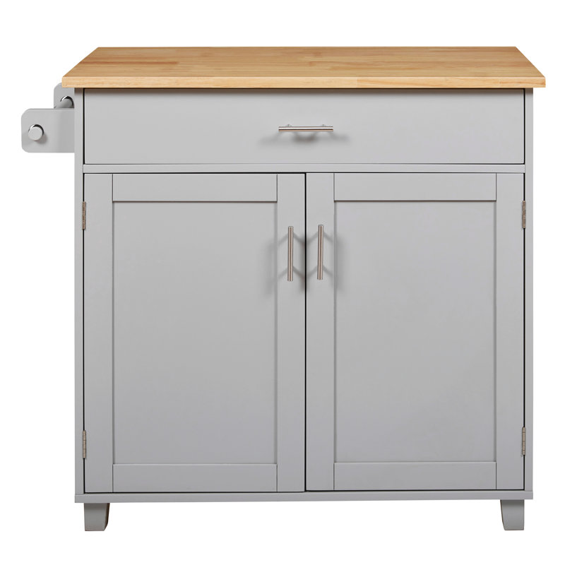 Îlot de cuisine roulant avec rangement, chariot de cuisine avec plateau en bois d'hévéa, tiroir spacieux avec cloison et support de rangement interne, îlot de cuisine sur roulettes avec support de tour réglable